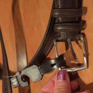 Hand made Pebble leather brown belt with silver buckle size 48. New.